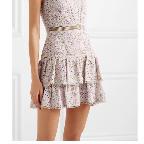 Alice + Olivia Tonie Tiered Floral Mini Dress Purple Women's 0 Eyelet Lace - Picture 2 of 13